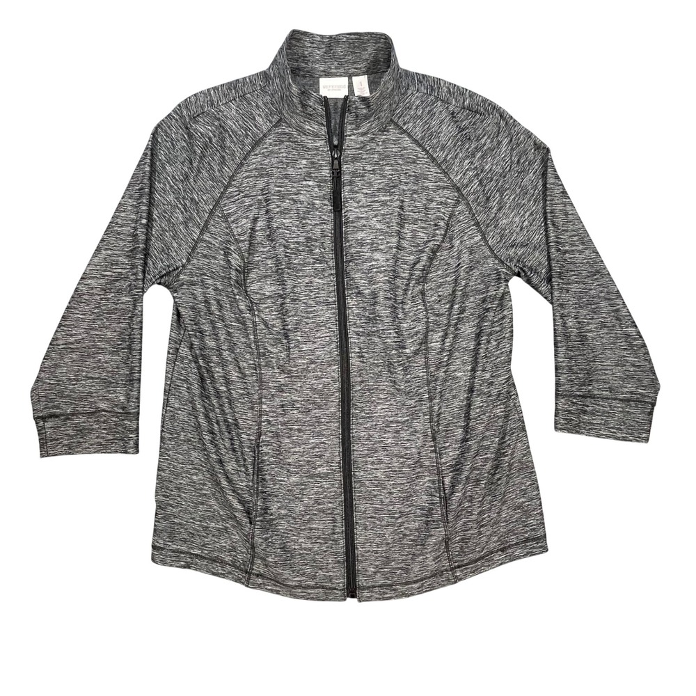Weekends by Chicos Gray Space Dye Full Zip Mock Neck Jacket Women Size 1
